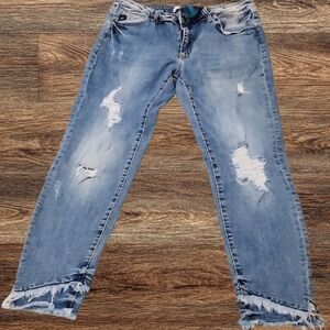 KanCan Distressed Raw Hem Ankle Jeans Frayed Crop Denim Women’s Size 13/30